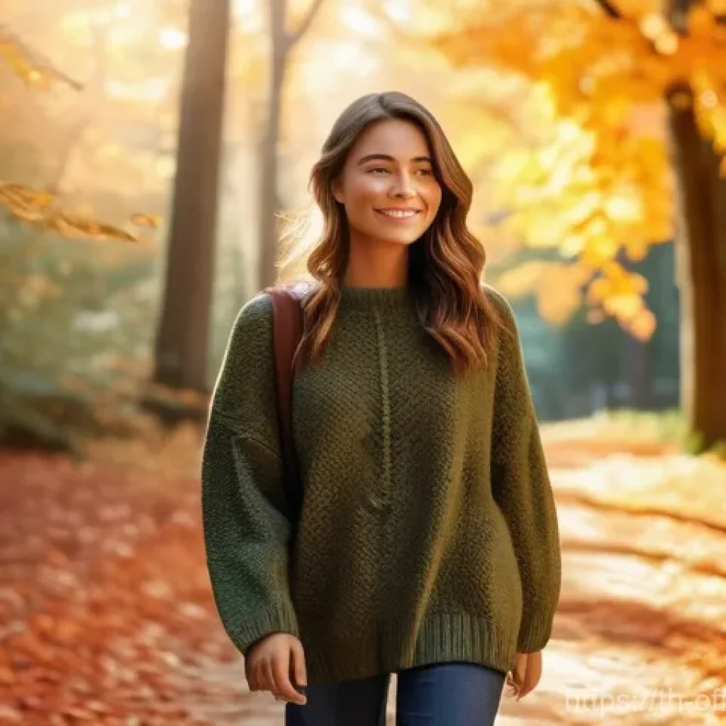 음주운전 가해자의 법적 처벌 기준 - **"A serene autumn forest path. A young woman, wearing a stylish, loose-fitting long-sleeved sweater...