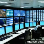 교도소 내 범죄자 분류 체계 - A detailed prison control room scene showing a diverse group of professional correctional officers m...