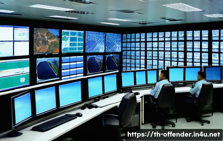 교도소 내 범죄자 분류 체계 - A detailed prison control room scene showing a diverse group of professional correctional officers m...