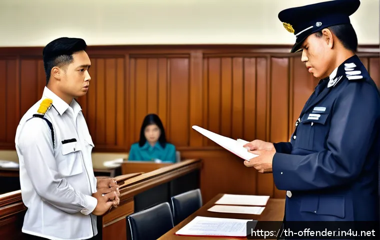 범죄자의 감형을 결정하는 요인 - A respectful courtroom scene in Thailand showing a remorseful adult male defendant dressed in neat, ...