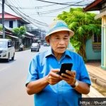 국내외 성범죄자 신상공개 시스템 비교 - A modern digital community safety scene in a Thai urban neighborhood, showing diverse Thai adults an...