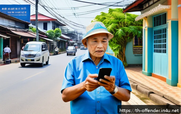 국내외 성범죄자 신상공개 시스템 비교 - A modern digital community safety scene in a Thai urban neighborhood, showing diverse Thai adults an...